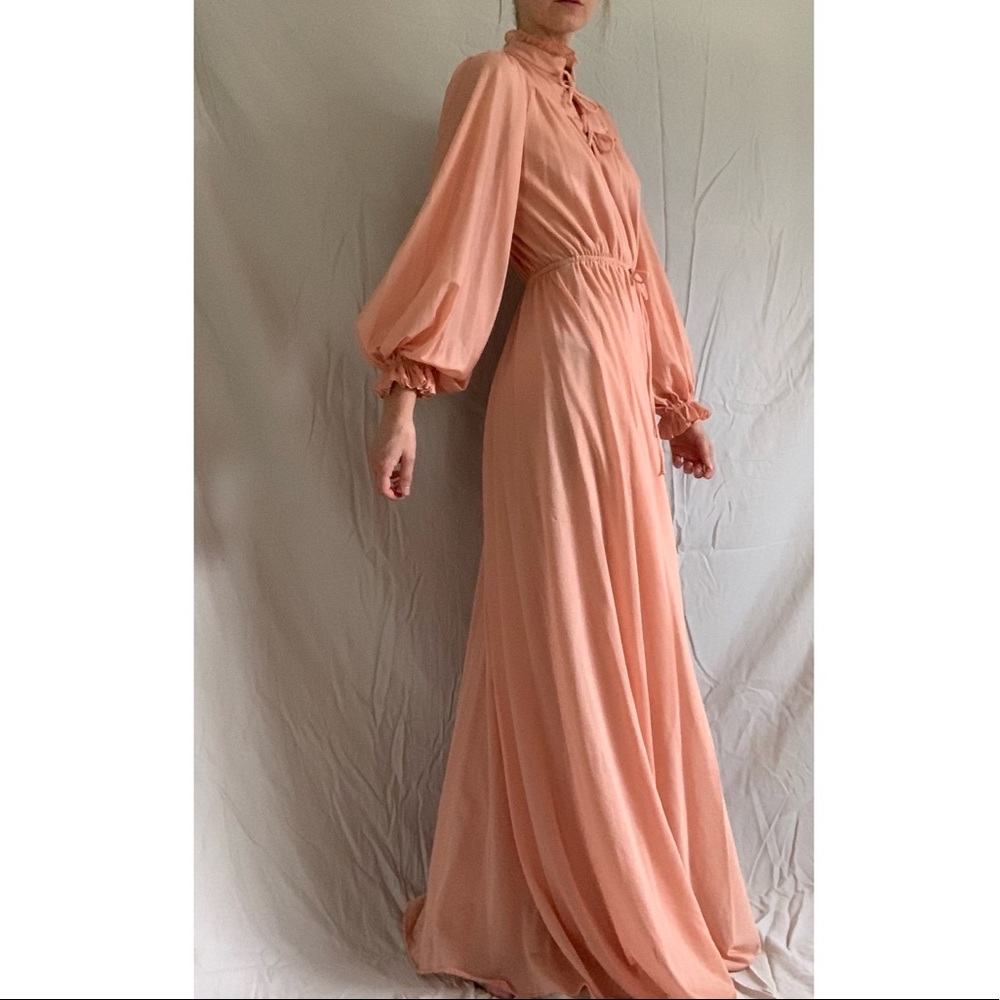 70s Vintage Peach Peasant Maxi Dress - Picture 4 of 15